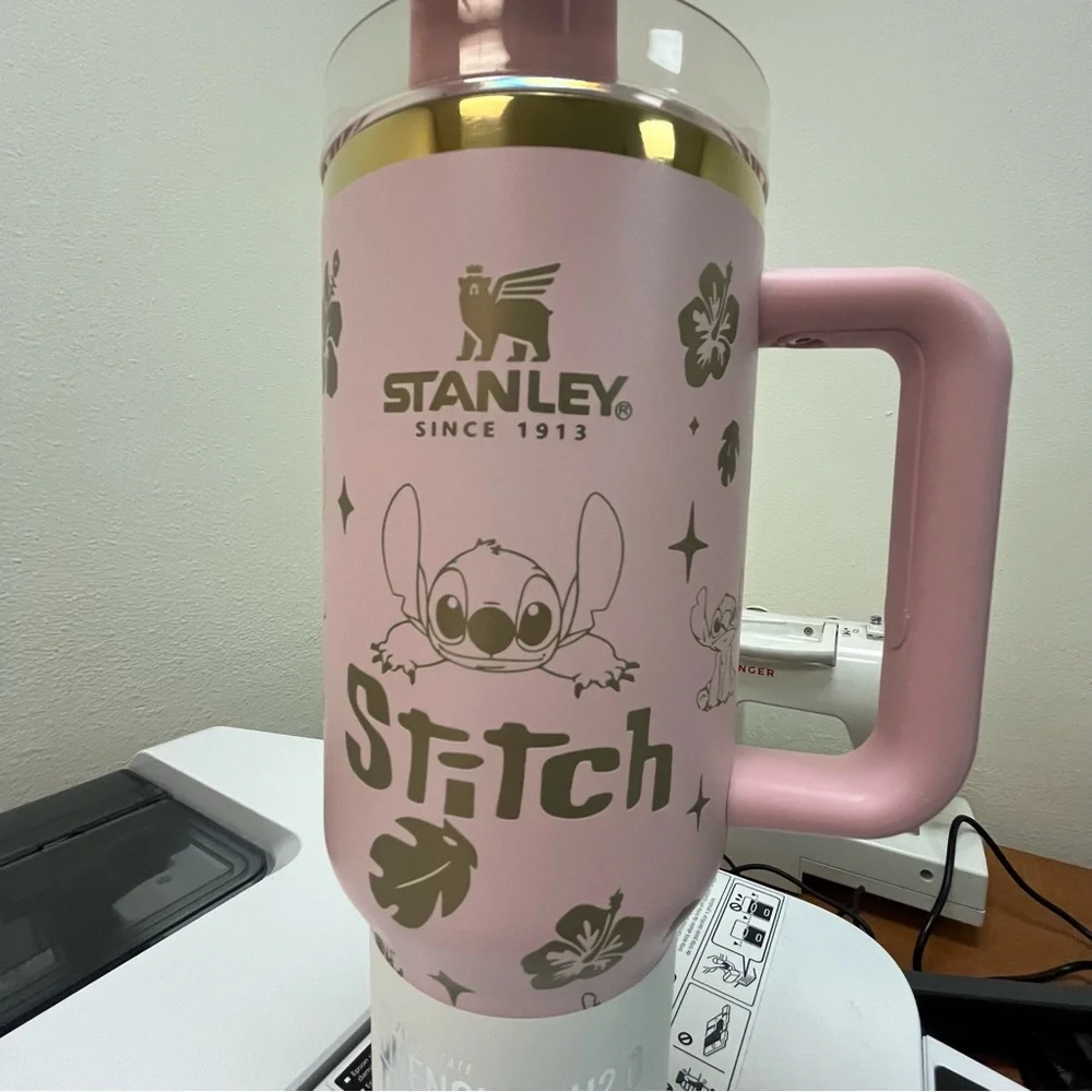 Stanley Pink Stitch Floral Travel Tumbler with Gold Accents - Picture 5 of 8